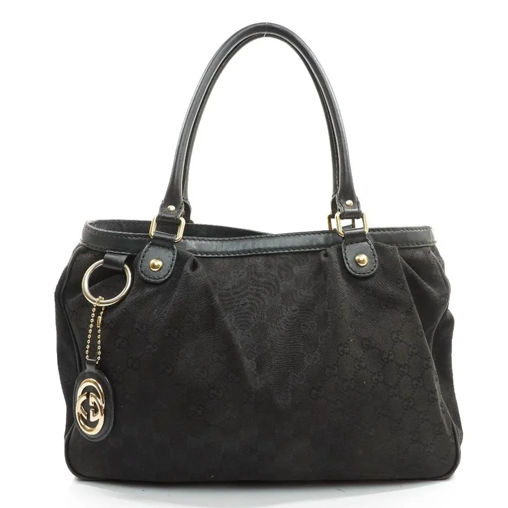 Auth Gucci Gg Tote Bag Black Canvas #16019G13 - Picture 1 of 13